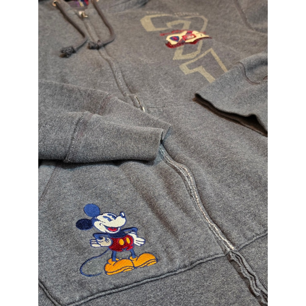 Disney Parks Mickey Mouse 71 Full Zip Hoodie Gray Plaid Lined Sweatshirt Large